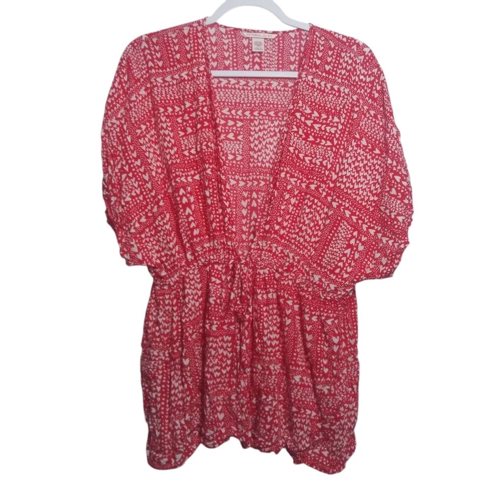Victoria's Secret Red Heart Tie Waist Tunic Top Cover Up Caftan Size OS